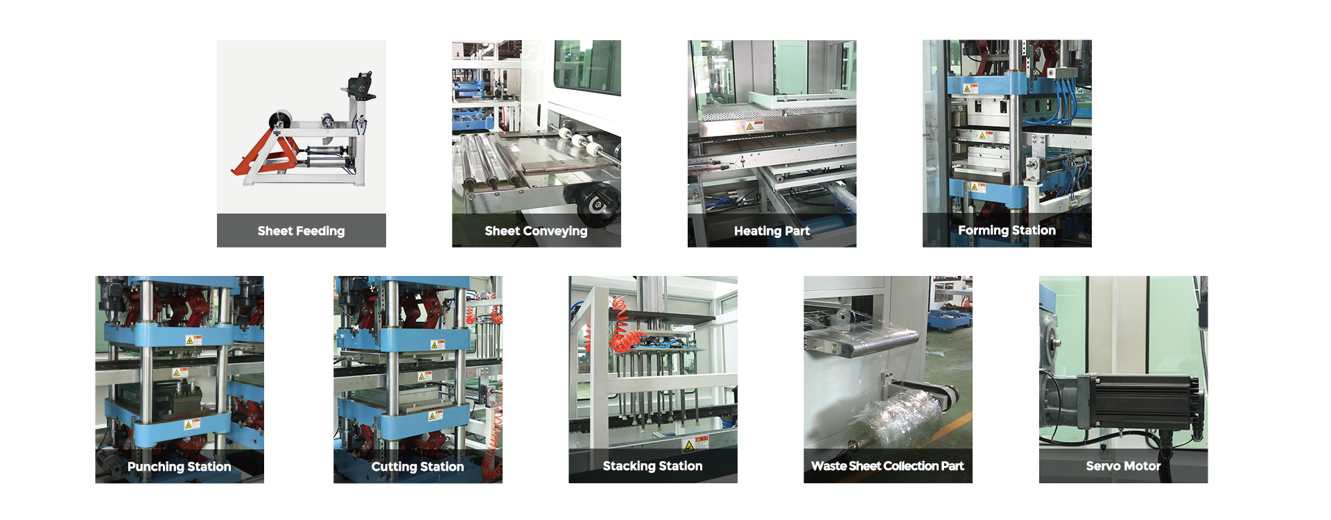 Multi-station automatic plastic thermoforming machine workflow